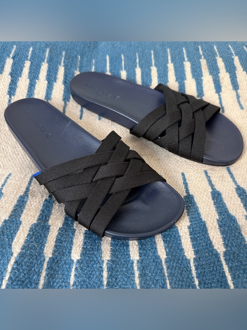 Rothy’s Slide in Black/Blue Women’s Size‎ 9.5